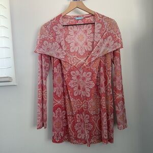 J.McLaughlin Medium Paisley Sheer Sleeve Blouse Shawl Relaxed Slit Cut Gypsy